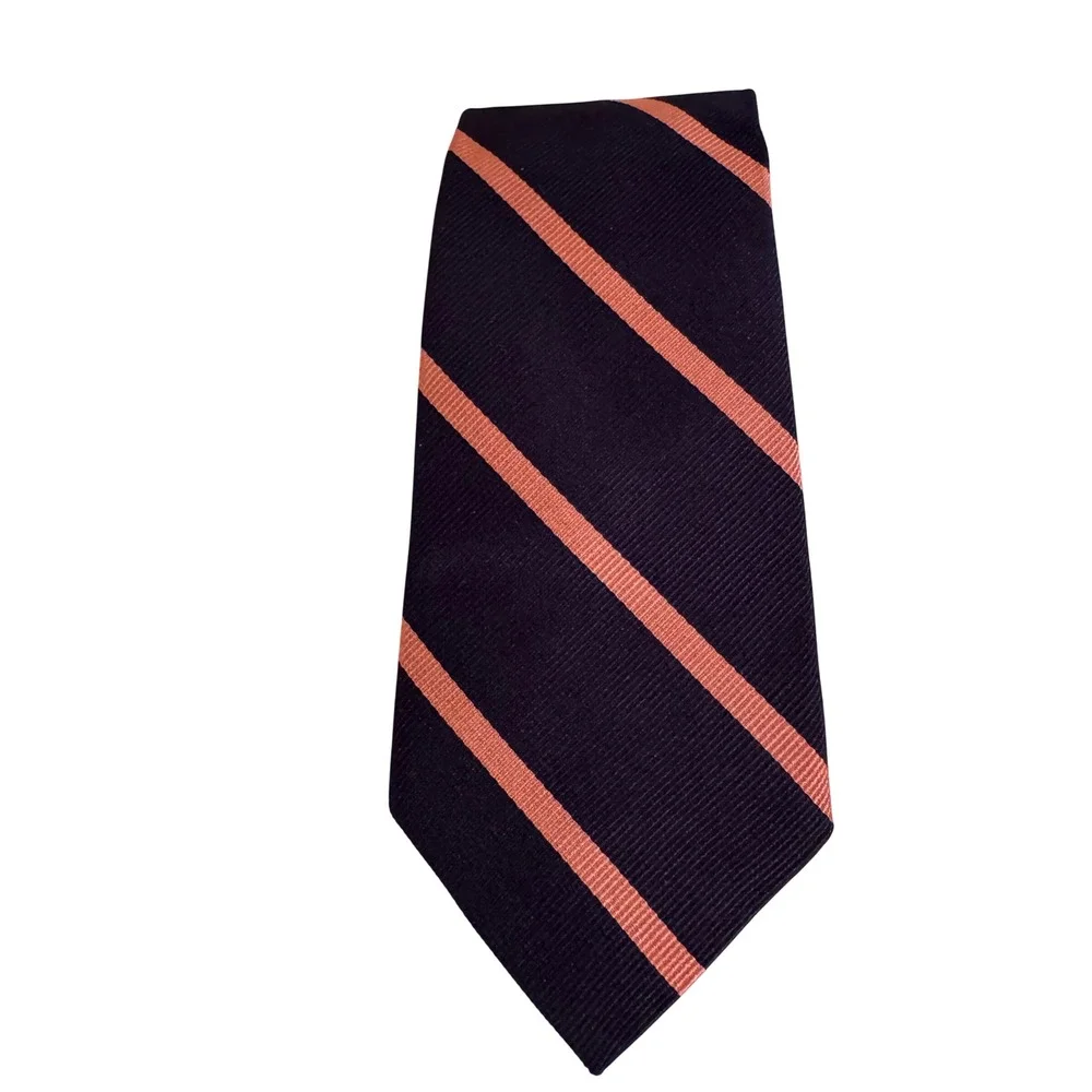 Brooks Brothers Fleece Boys Silk Repp Stripe Necktie Navy Blue Coral Pink USA